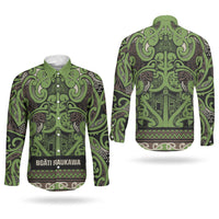 Aotearoa Iwi Ngati Raukawa Couples Matching Off Shoulder Maxi Dress and Long Sleeve Button Shirt Maori Wharenui House Tribal Pattern LT9 - Polynesian Pride