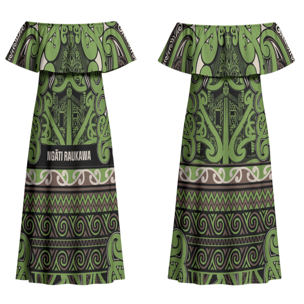 Aotearoa Iwi Ngati Raukawa Couples Matching Off Shoulder Maxi Dress and Long Sleeve Button Shirt Maori Wharenui House Tribal Pattern LT9 - Polynesian Pride