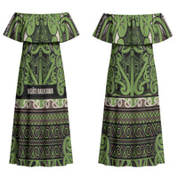 Aotearoa Iwi Ngati Raukawa Couples Matching Off Shoulder Maxi Dress and Long Sleeve Button Shirt Maori Wharenui House Tribal Pattern LT9 - Polynesian Pride