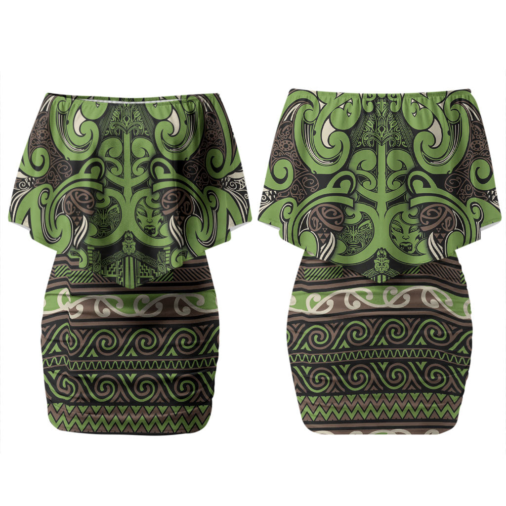 Aotearoa Iwi Ngati Raukawa Couples Matching Off Shoulder Short Dress and Hawaiian Shirt Maori Wharenui House Tribal Pattern LT9 - Polynesian Pride
