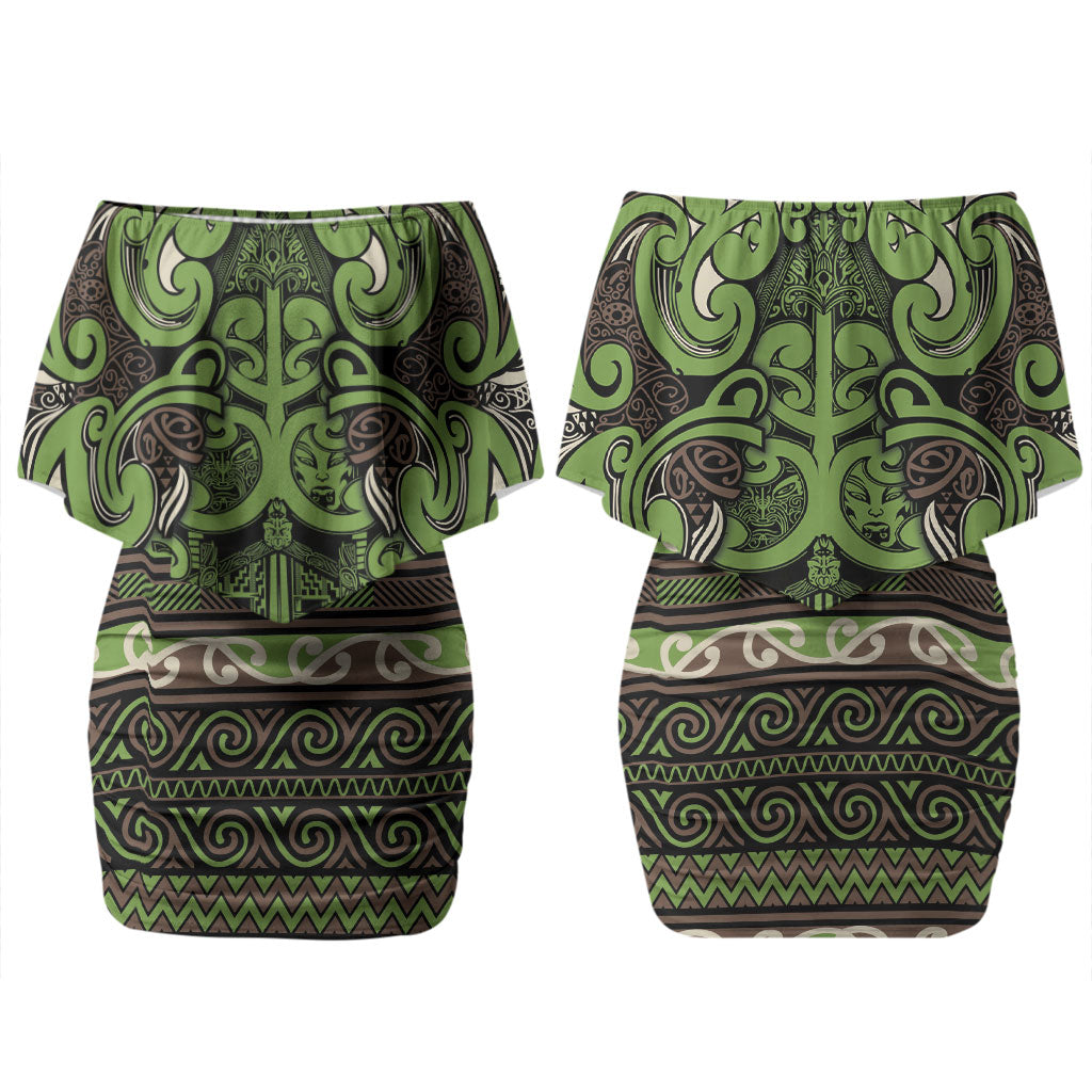 Aotearoa Iwi Ngati Raukawa Couples Matching Off Shoulder Short Dress and Long Sleeve Button Shirt Maori Wharenui House Tribal Pattern LT9 - Polynesian Pride