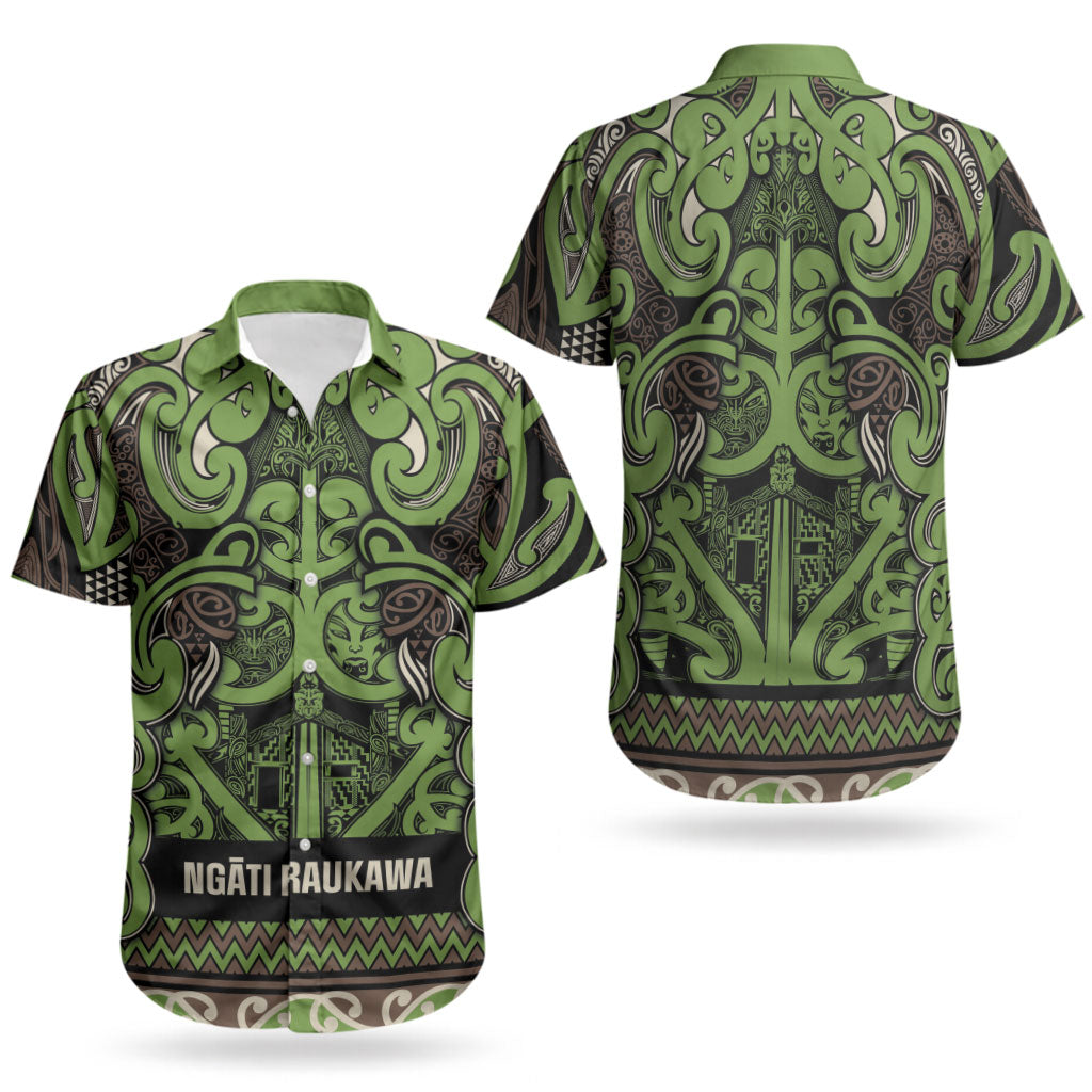 Aotearoa Iwi Ngati Raukawa Couples Matching Off The Shoulder Long Sleeve Dress and Hawaiian Shirt Maori Wharenui House Tribal Pattern LT9 - Polynesian Pride