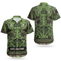 Aotearoa Iwi Ngati Raukawa Couples Matching Off The Shoulder Long Sleeve Dress and Hawaiian Shirt Maori Wharenui House Tribal Pattern LT9 - Polynesian Pride