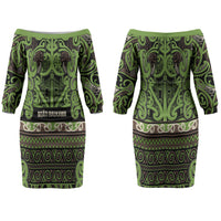 Aotearoa Iwi Ngati Raukawa Couples Matching Off The Shoulder Long Sleeve Dress and Hawaiian Shirt Maori Wharenui House Tribal Pattern LT9 - Polynesian Pride