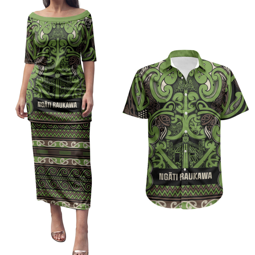 Aotearoa Iwi Ngati Raukawa Couples Matching Puletasi and Hawaiian Shirt Maori Wharenui House Tribal Pattern LT9 Olive green - Polynesian Pride