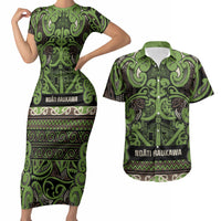 Aotearoa Iwi Ngati Raukawa Couples Matching Short Sleeve Bodycon Dress and Hawaiian Shirt Maori Wharenui House Tribal Pattern LT9 Olive green - Polynesian Pride