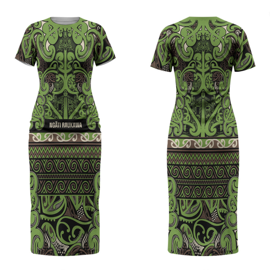 Aotearoa Iwi Ngati Raukawa Couples Matching Short Sleeve Bodycon Dress and Long Sleeve Button Shirt Maori Wharenui House Tribal Pattern LT9 - Polynesian Pride