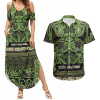 Aotearoa Iwi Ngati Raukawa Couples Matching Summer Maxi Dress and Hawaiian Shirt Maori Wharenui House Tribal Pattern LT9 Olive green - Polynesian Pride
