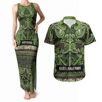 Aotearoa Iwi Ngati Raukawa Couples Matching Tank Maxi Dress and Hawaiian Shirt Maori Wharenui House Tribal Pattern LT9 Olive green - Polynesian Pride