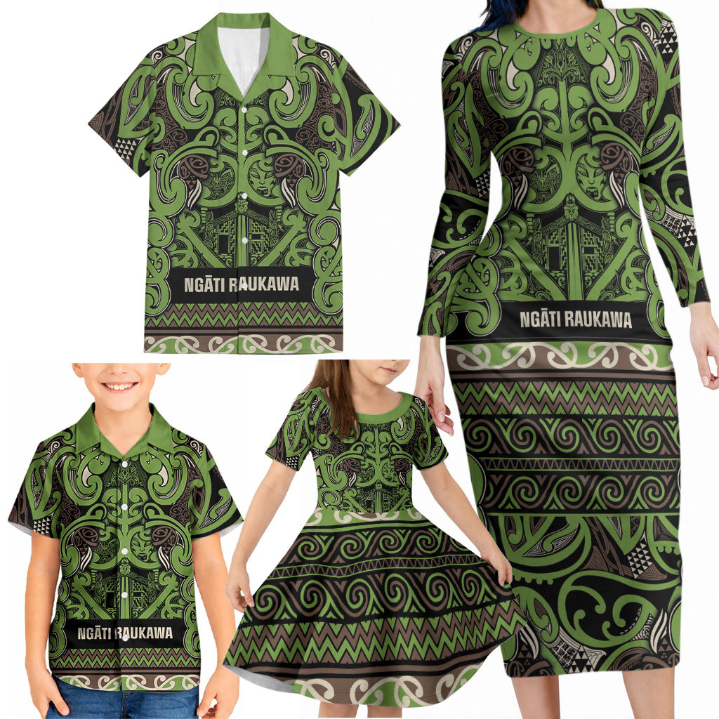 Aotearoa Iwi Ngati Raukawa Family Matching Long Sleeve Bodycon Dress and Hawaiian Shirt Maori Wharenui House Tribal Pattern LT9 - Polynesian Pride