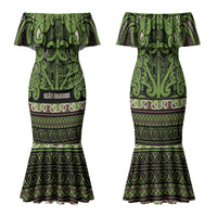 Aotearoa Iwi Ngati Raukawa Family Matching Mermaid Dress and Hawaiian Shirt Maori Wharenui House Tribal Pattern LT9 Mom's Dress Olive green - Polynesian Pride
