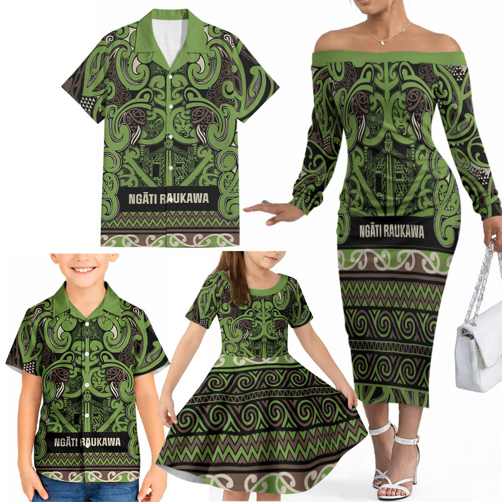 Aotearoa Iwi Ngati Raukawa Family Matching Off The Shoulder Long Sleeve Dress and Hawaiian Shirt Maori Wharenui House Tribal Pattern LT9 - Polynesian Pride