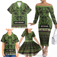 Aotearoa Iwi Ngati Raukawa Family Matching Off The Shoulder Long Sleeve Dress and Hawaiian Shirt Maori Wharenui House Tribal Pattern LT9 - Polynesian Pride