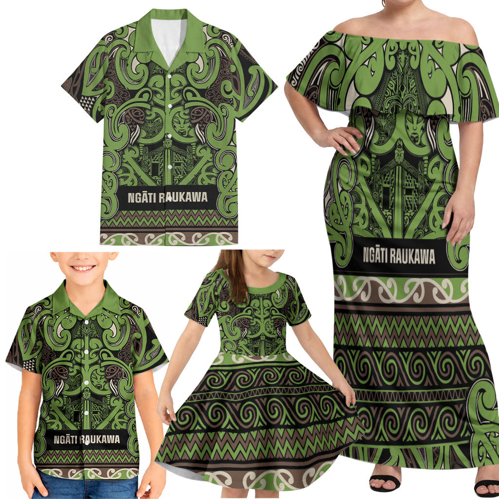 Aotearoa Iwi Ngati Raukawa Family Matching Off Shoulder Maxi Dress and Hawaiian Shirt Maori Wharenui House Tribal Pattern LT9 - Polynesian Pride