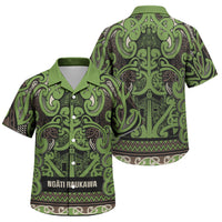 Aotearoa Iwi Ngati Raukawa Family Matching Off Shoulder Short Dress and Hawaiian Shirt Maori Wharenui House Tribal Pattern LT9 Son's Shirt Olive green - Polynesian Pride