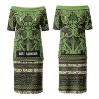 Aotearoa Iwi Ngati Raukawa Family Matching Puletasi and Hawaiian Shirt Maori Wharenui House Tribal Pattern LT9 Mom's Dress Olive green - Polynesian Pride