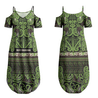 Aotearoa Iwi Ngati Raukawa Family Matching Summer Maxi Dress and Hawaiian Shirt Maori Wharenui House Tribal Pattern LT9 Mom's Dress Olive green - Polynesian Pride