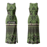 Aotearoa Iwi Ngati Raukawa Family Matching Tank Maxi Dress and Hawaiian Shirt Maori Wharenui House Tribal Pattern LT9 Mom's Dress Olive green - Polynesian Pride