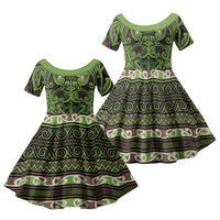 Aotearoa Iwi Ngati Raukawa Family Matching Tank Maxi Dress and Hawaiian Shirt Maori Wharenui House Tribal Pattern LT9 Daughter's Dress Olive green - Polynesian Pride