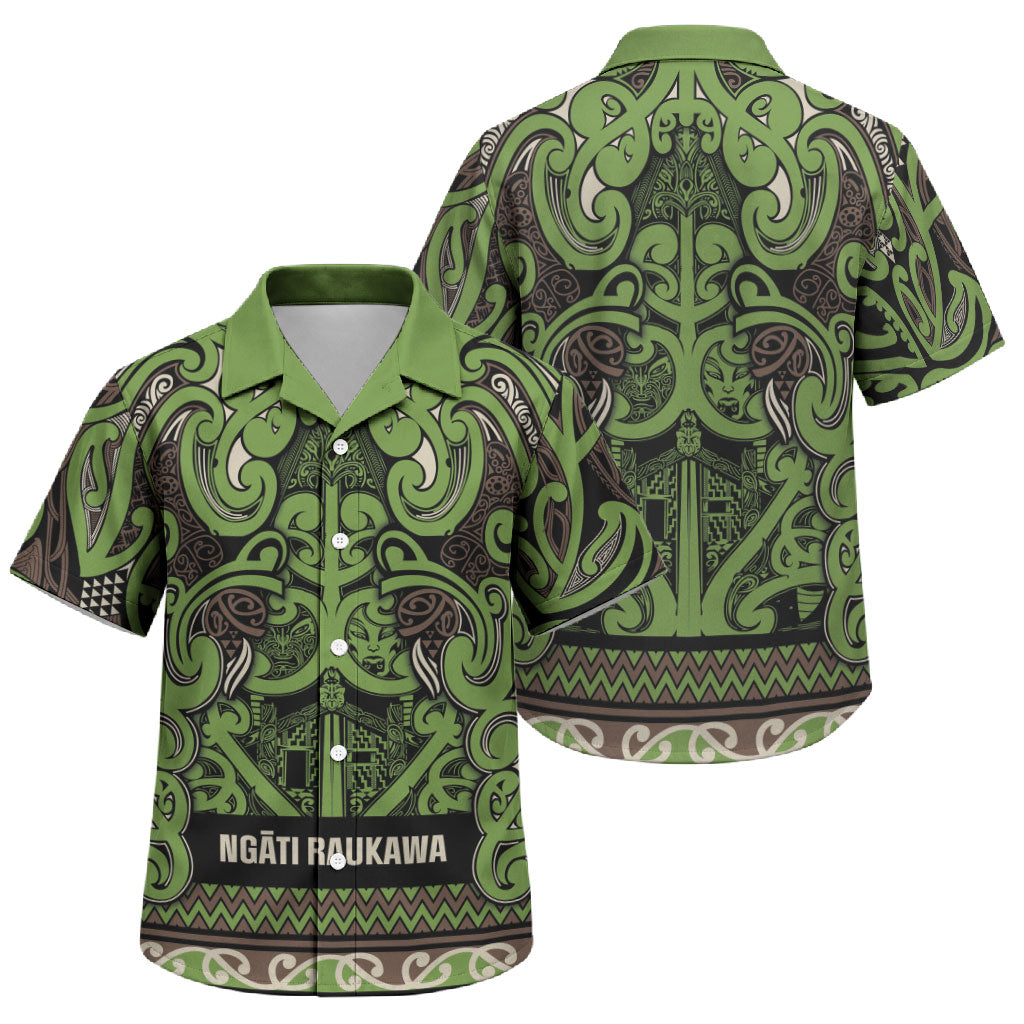 Aotearoa Iwi Ngati Raukawa Family Matching Tank Maxi Dress and Hawaiian Shirt Maori Wharenui House Tribal Pattern LT9 Son's Shirt Olive green - Polynesian Pride