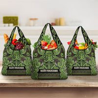 Aotearoa Iwi Ngati Raukawa Grocery Bag Maori Wharenui House Tribal Pattern LT9 3-pack One Size Olive green - Polynesian Pride