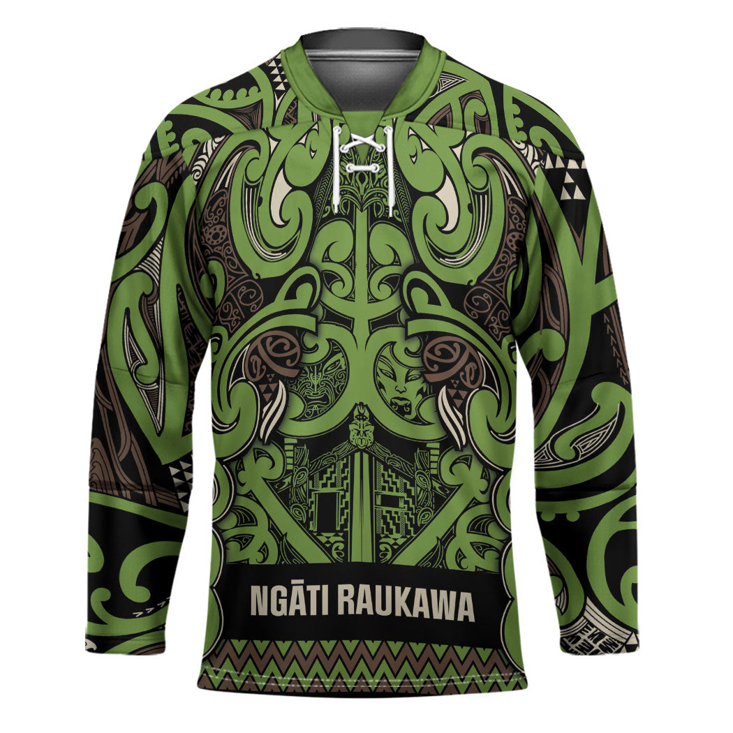 Aotearoa Iwi Ngati Raukawa Hockey Jersey Maori Wharenui House Tribal Pattern LT9 Unisex Olive green - Polynesian Pride