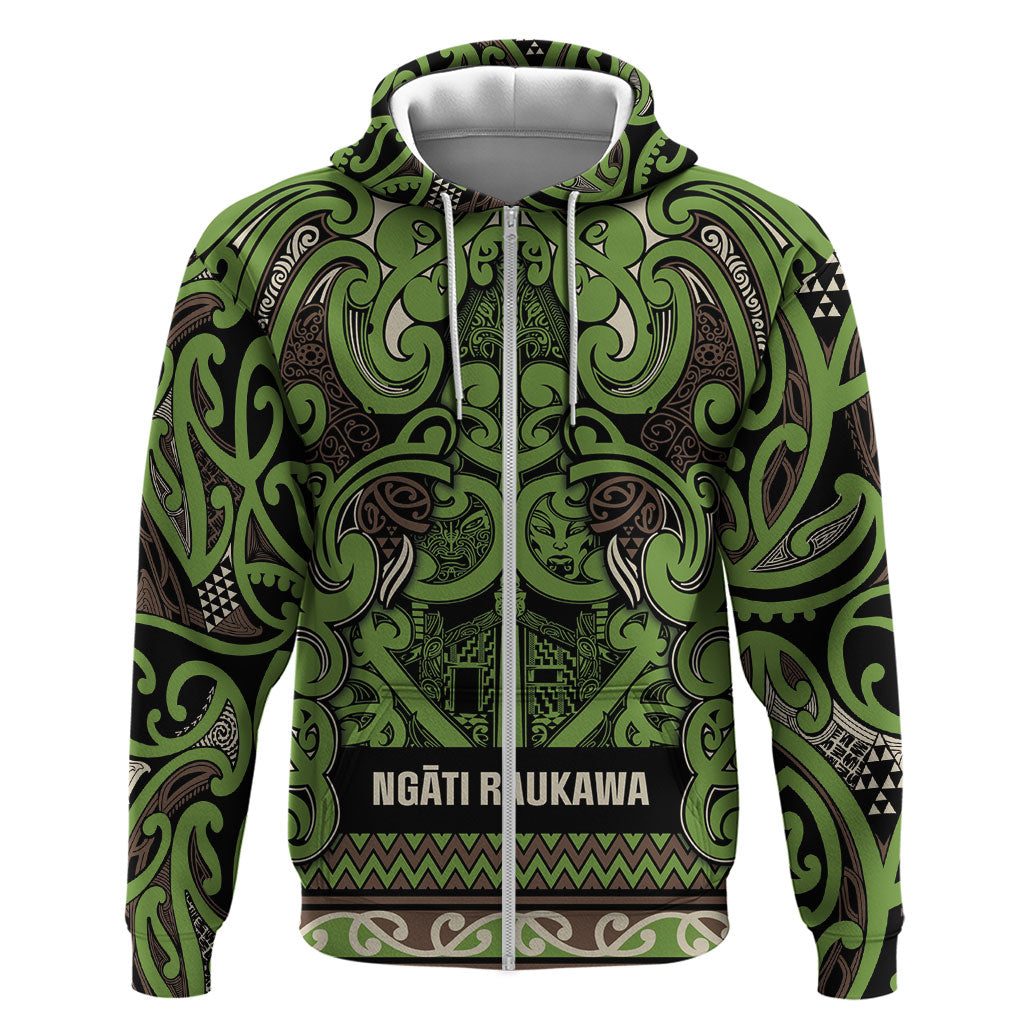 Aotearoa Iwi Ngati Raukawa Hoodie Maori Wharenui House Tribal Pattern LT9 Zip Hoodie Olive green - Polynesian Pride