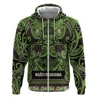Aotearoa Iwi Ngati Raukawa Hoodie Maori Wharenui House Tribal Pattern LT9 Zip Hoodie Olive green - Polynesian Pride