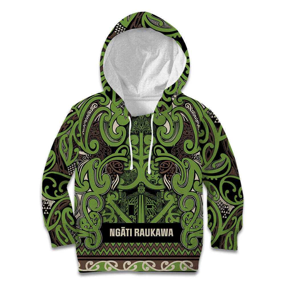 Aotearoa Iwi Ngati Raukawa Kid Hoodie Maori Wharenui House Tribal Pattern LT9 Hoodie Olive green - Polynesian Pride