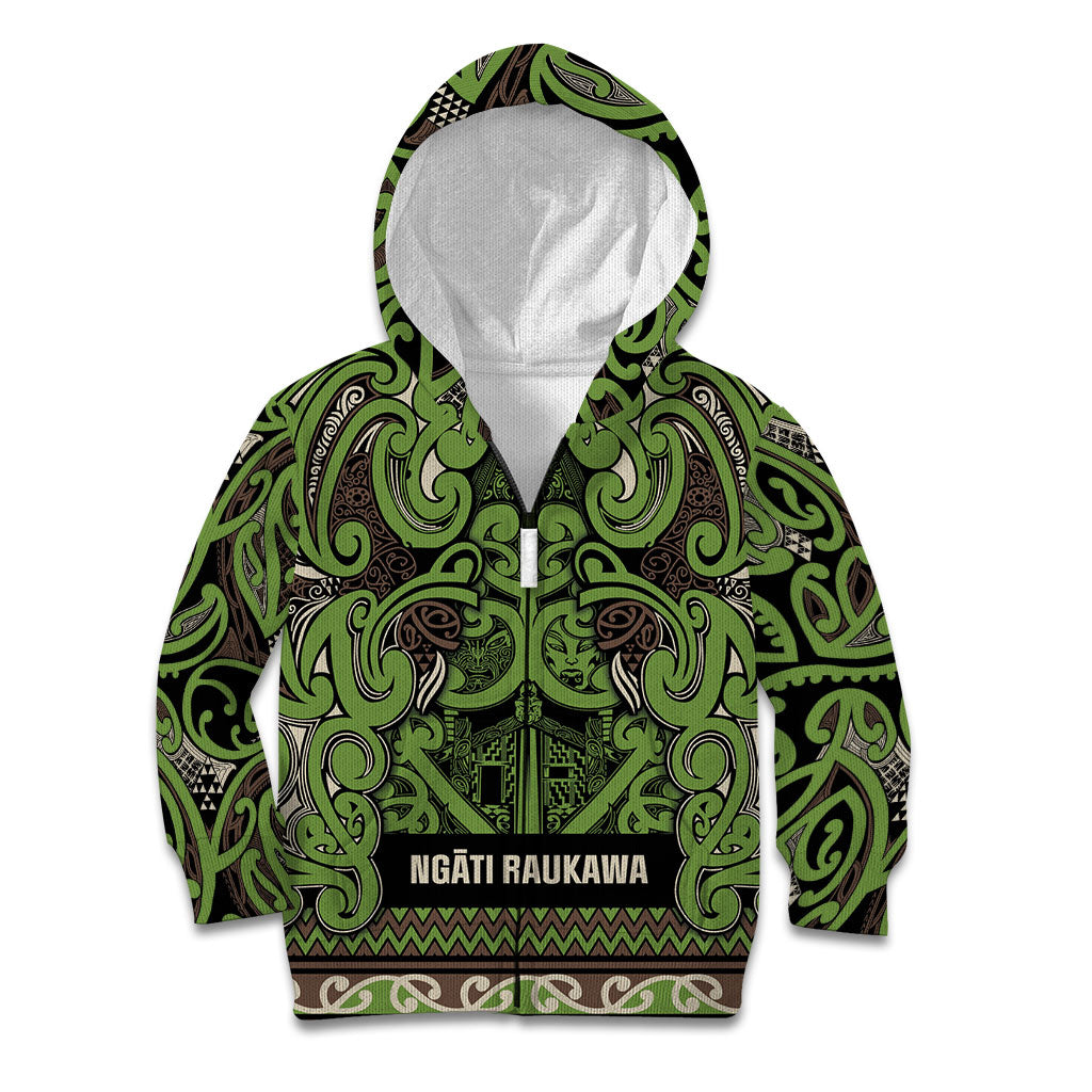 Aotearoa Iwi Ngati Raukawa Kid Hoodie Maori Wharenui House Tribal Pattern LT9 Zip Hoodie Olive green - Polynesian Pride