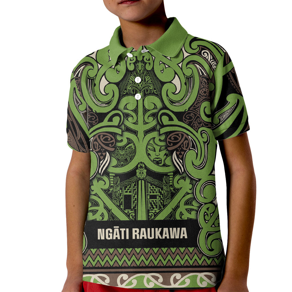 Aotearoa Iwi Ngati Raukawa Kid Polo Shirt Maori Wharenui House Tribal Pattern LT9 Kid Olive green - Polynesian Pride