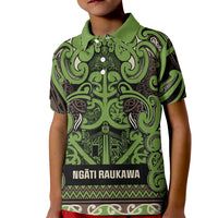 Aotearoa Iwi Ngati Raukawa Kid Polo Shirt Maori Wharenui House Tribal Pattern LT9 Kid Olive green - Polynesian Pride