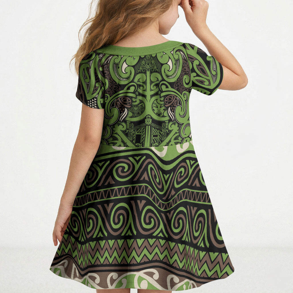 Aotearoa Iwi Ngati Raukawa Kid Short Sleeve Dress Maori Wharenui House Tribal Pattern LT9 - Polynesian Pride