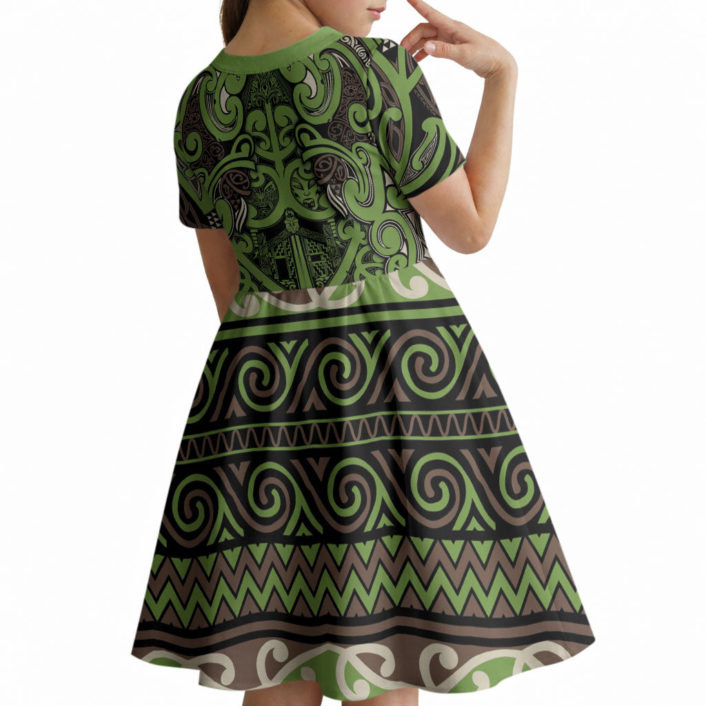 Aotearoa Iwi Ngati Raukawa Kid Short Sleeve Dress Maori Wharenui House Tribal Pattern LT9 - Polynesian Pride