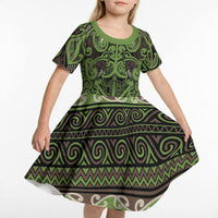 Aotearoa Iwi Ngati Raukawa Kid Short Sleeve Dress Maori Wharenui House Tribal Pattern LT9 - Polynesian Pride