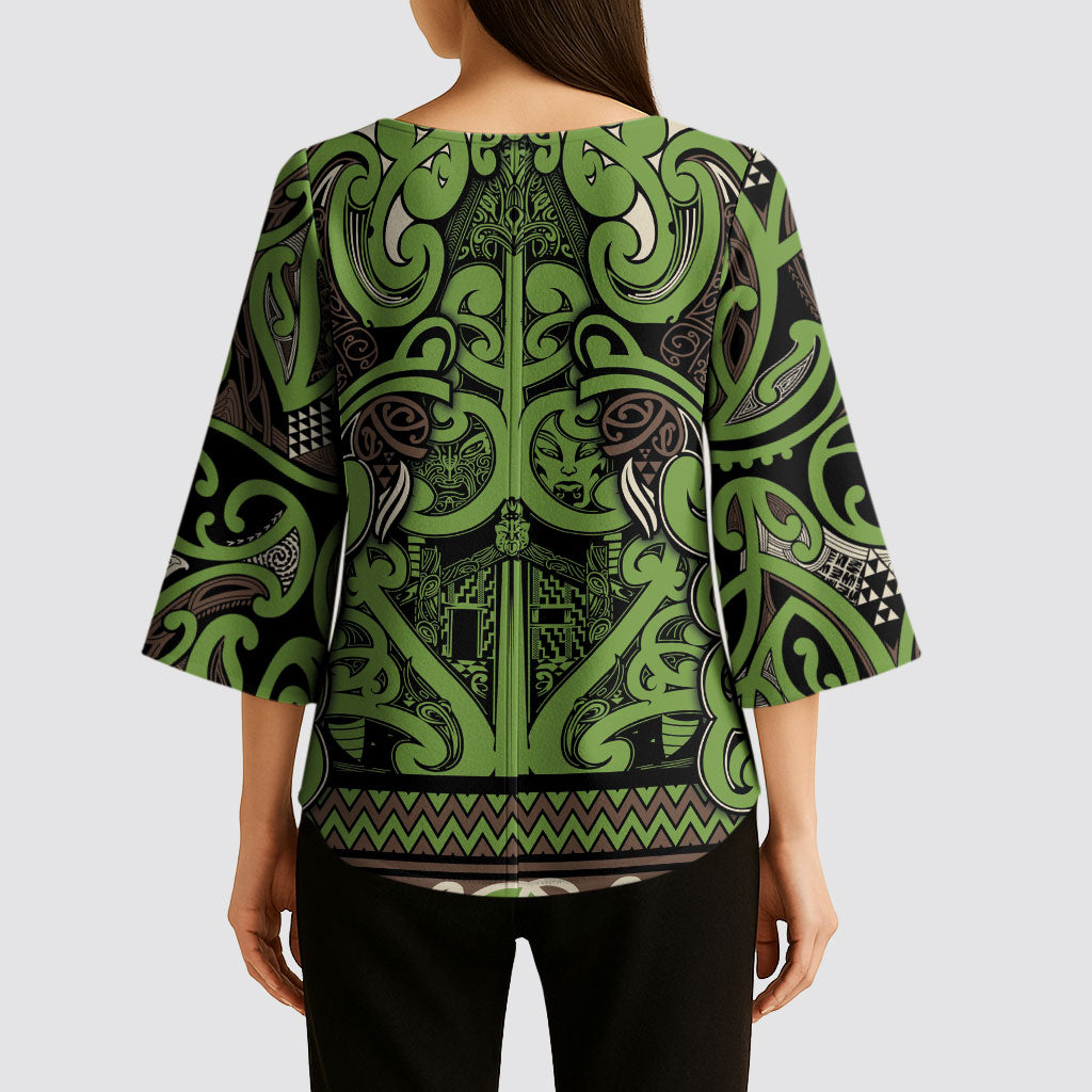 Aotearoa Iwi Ngati Raukawa Kimono Sleeve Blouse Maori Wharenui House Tribal Pattern LT9 - Polynesian Pride