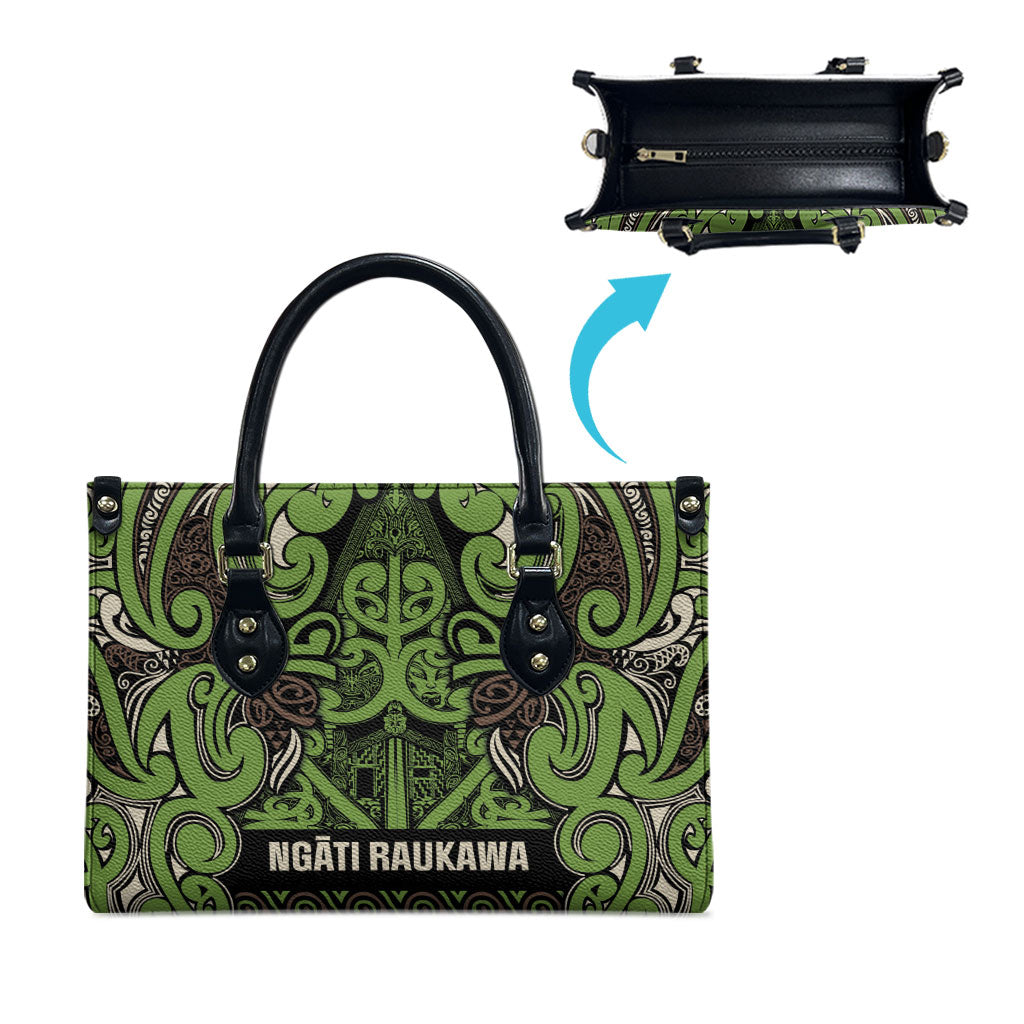 Aotearoa Iwi Ngati Raukawa Leather Bag Maori Wharenui House Tribal Pattern LT9 - Polynesian Pride