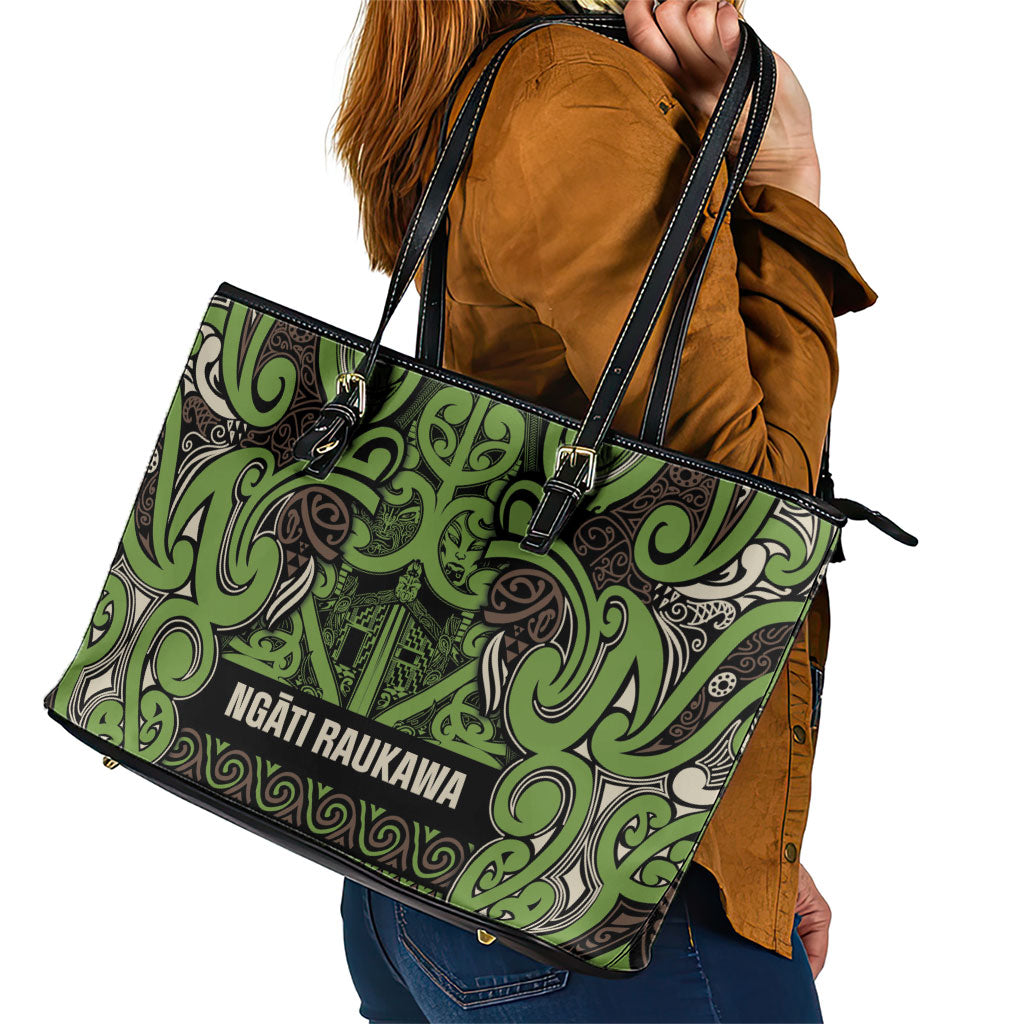 Aotearoa Iwi Ngati Raukawa Leather Tote Bag Maori Wharenui House Tribal Pattern LT9 - Polynesian Pride
