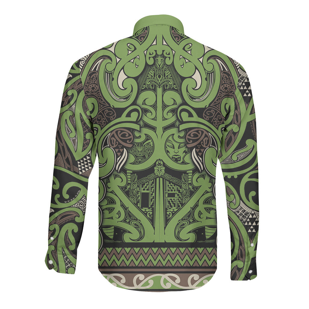 Aotearoa Iwi Ngati Raukawa Long Sleeve Button Shirt Maori Wharenui House Tribal Pattern LT9 - Polynesian Pride