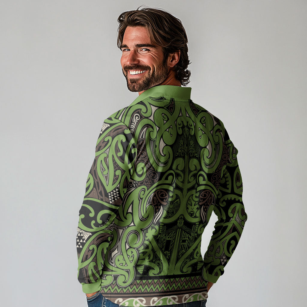 Aotearoa Iwi Ngati Raukawa Long Sleeve Polo Shirt Maori Wharenui House Tribal Pattern LT9 - Polynesian Pride