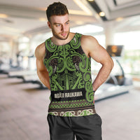 Aotearoa Iwi Ngati Raukawa Men Tank Top Maori Wharenui House Tribal Pattern LT9 Olive green - Polynesian Pride