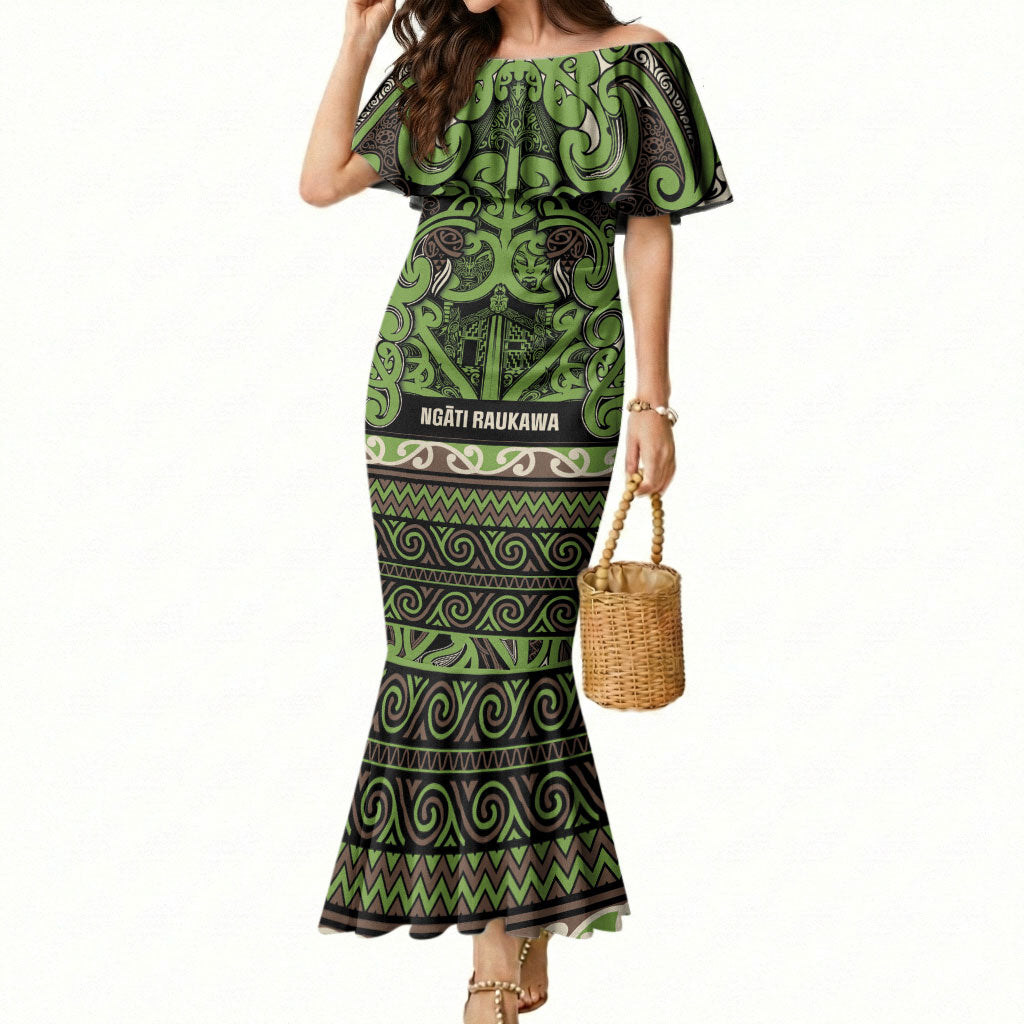 Aotearoa Iwi Ngati Raukawa Mermaid Dress Maori Wharenui House Tribal Pattern LT9 Women Olive green - Polynesian Pride