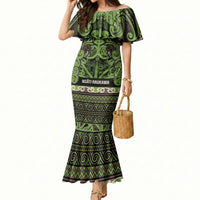 Aotearoa Iwi Ngati Raukawa Mermaid Dress Maori Wharenui House Tribal Pattern LT9 Women Olive green - Polynesian Pride
