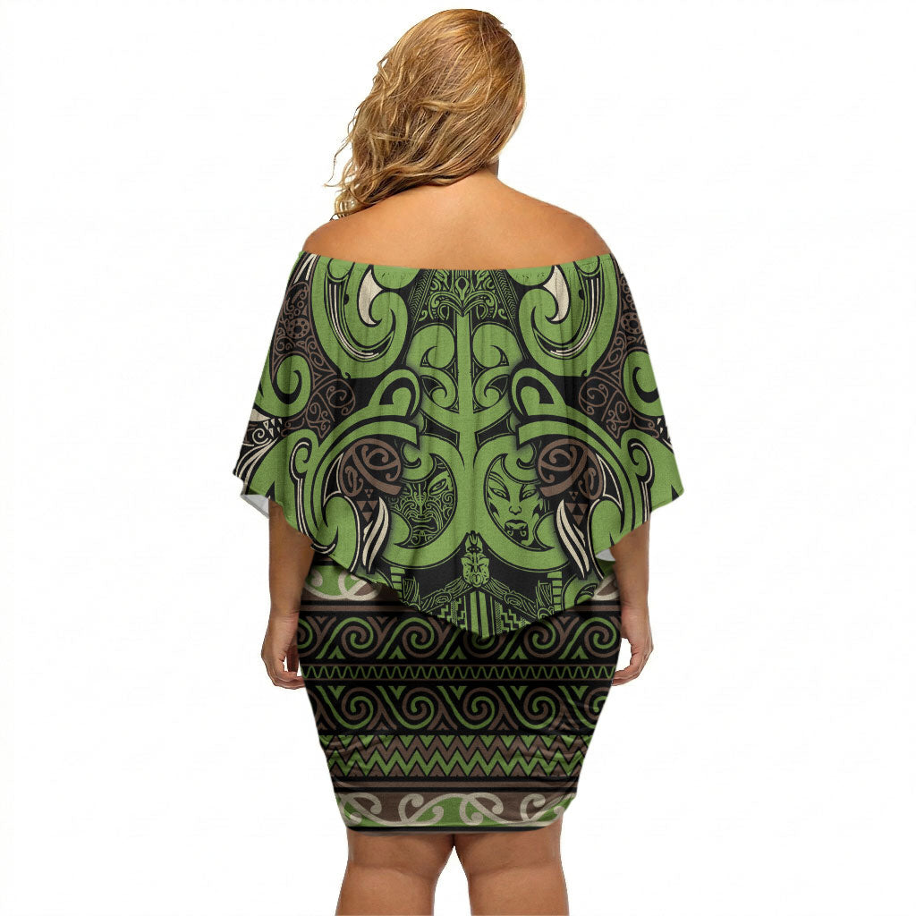 Aotearoa Iwi Ngati Raukawa Off Shoulder Short Dress Maori Wharenui House Tribal Pattern LT9 - Polynesian Pride