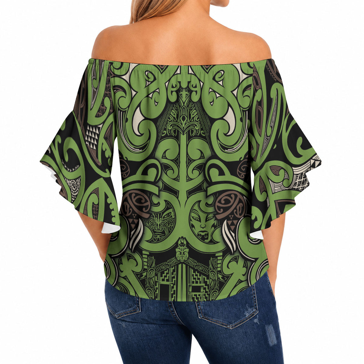 Aotearoa Iwi Ngati Raukawa Off Shoulder Wrap Waist Top Maori Wharenui House Tribal Pattern LT9 - Polynesian Pride