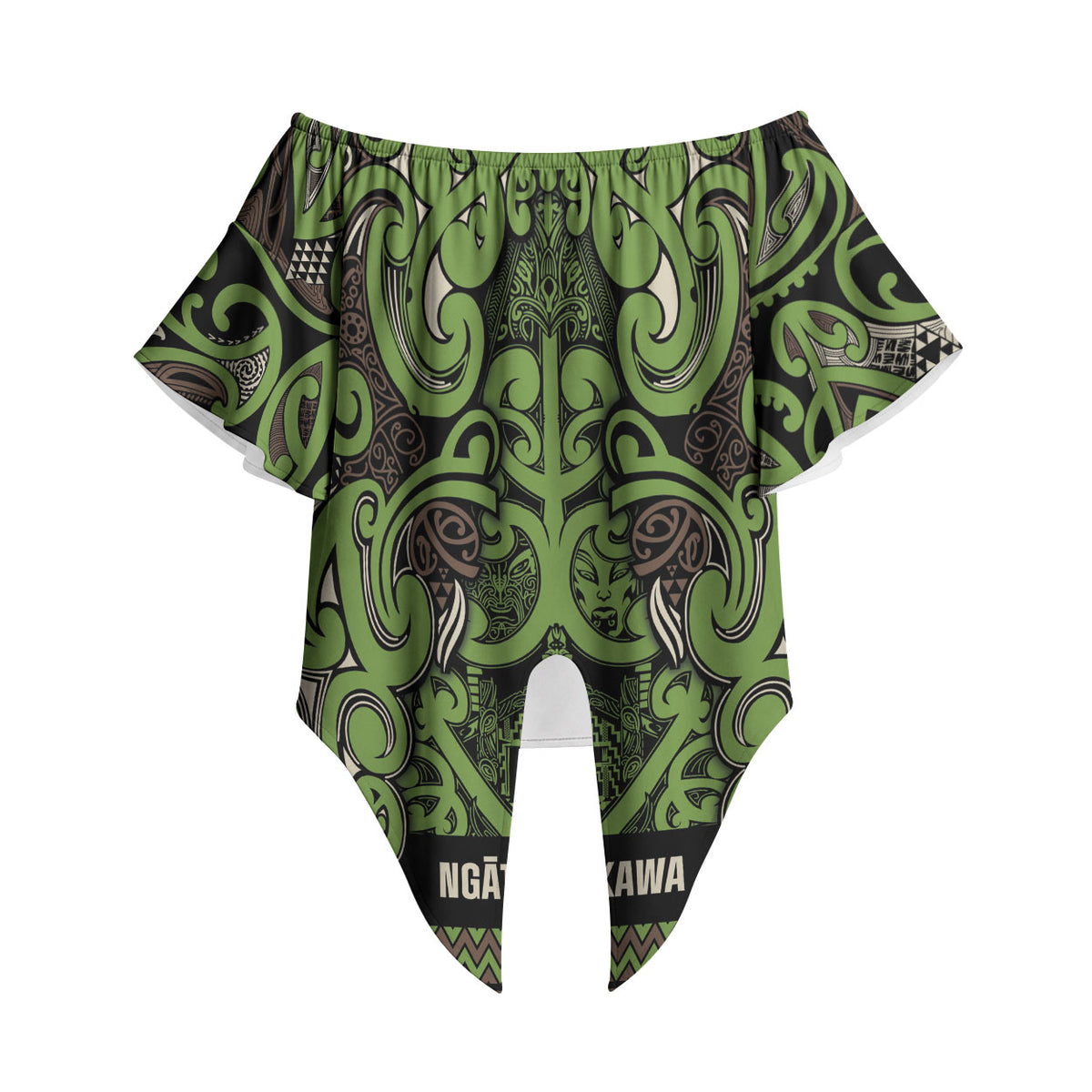 Aotearoa Iwi Ngati Raukawa Off Shoulder Wrap Waist Top Maori Wharenui House Tribal Pattern LT9 - Polynesian Pride