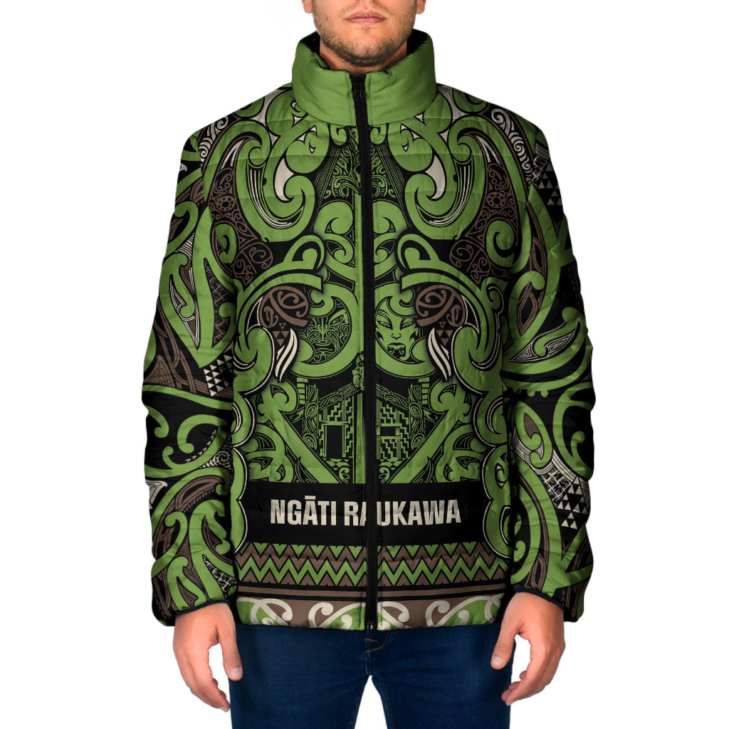 Aotearoa Iwi Ngati Raukawa Padded Jacket Maori Wharenui House Tribal Pattern LT9 Men Olive green - Polynesian Pride
