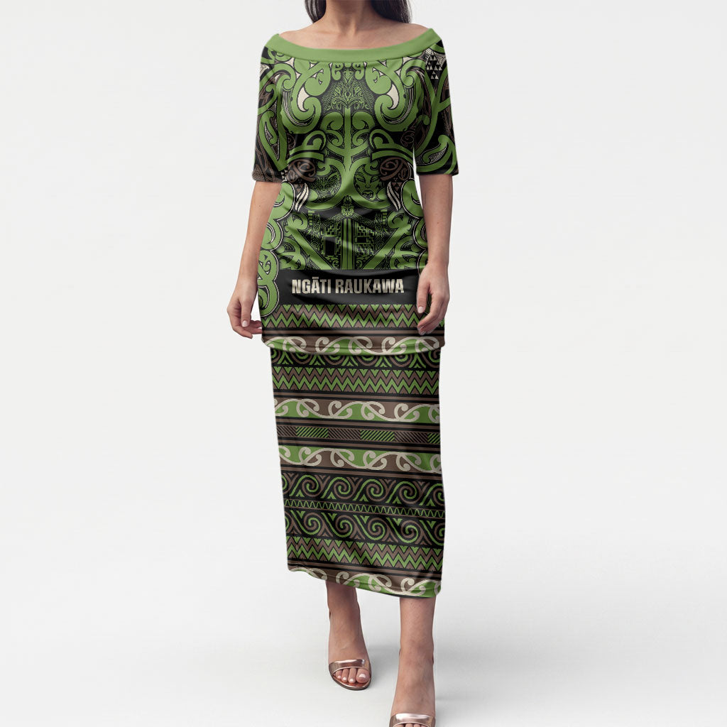 Aotearoa Iwi Ngati Raukawa Puletasi Maori Wharenui House Tribal Pattern LT9 Long Dress Olive green - Polynesian Pride