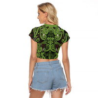 Aotearoa Iwi Ngati Raukawa Raglan Cropped T Shirt Maori Wharenui House Tribal Pattern LT9 - Polynesian Pride