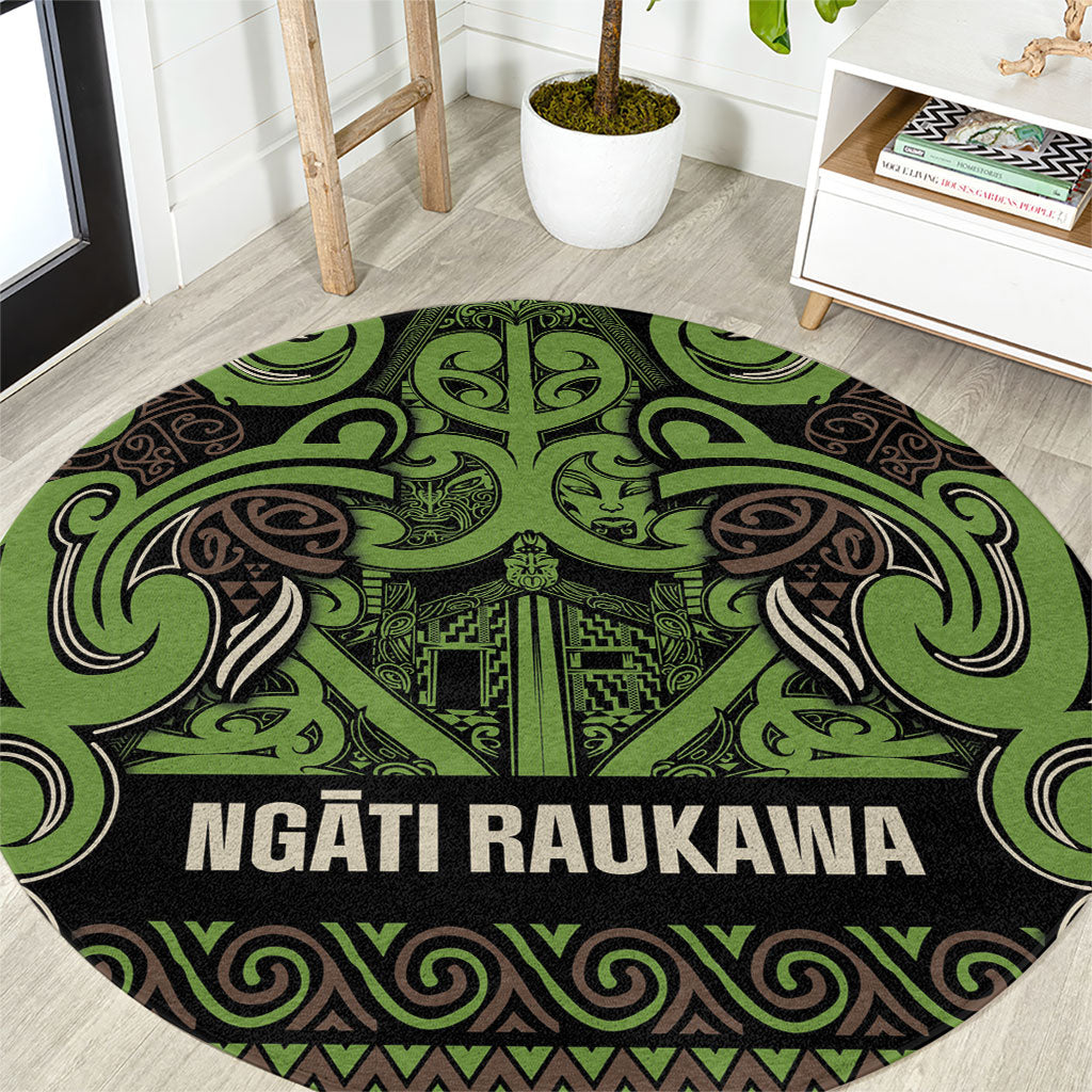 Aotearoa Iwi Ngati Raukawa Round Carpet Maori Wharenui House Tribal Pattern LT9 Olive green - Polynesian Pride